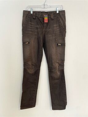 Tory Burch Women’s Dark Brown Slimcargo Pants with Zip Pockets